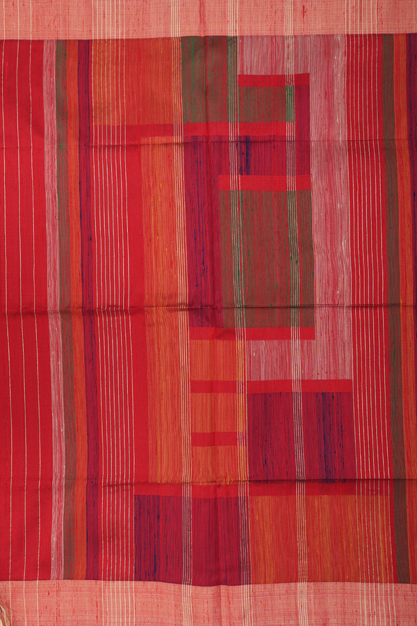 Raw Silk Saree In Emerald Green With Bavanchi Border