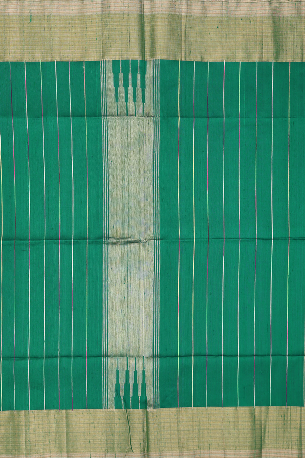 Raw Silk Saree In Emerald Green With Bavanchi Border