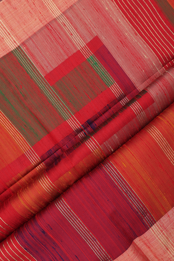 Raw Silk Saree In Emerald Green With Bavanchi Border