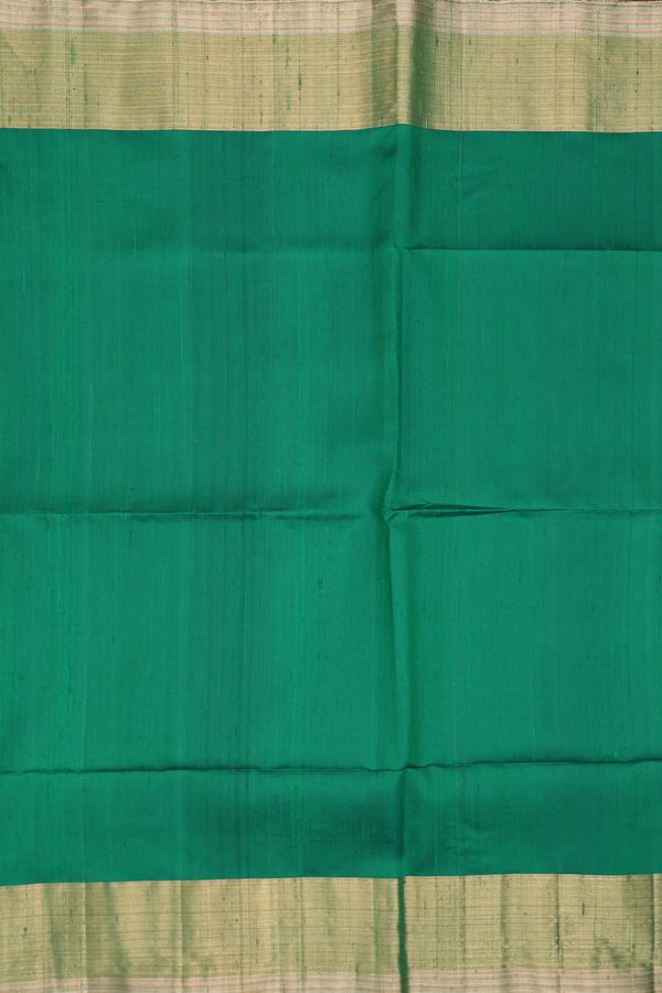 Raw Silk Saree In Emerald Green With Bavanchi Border