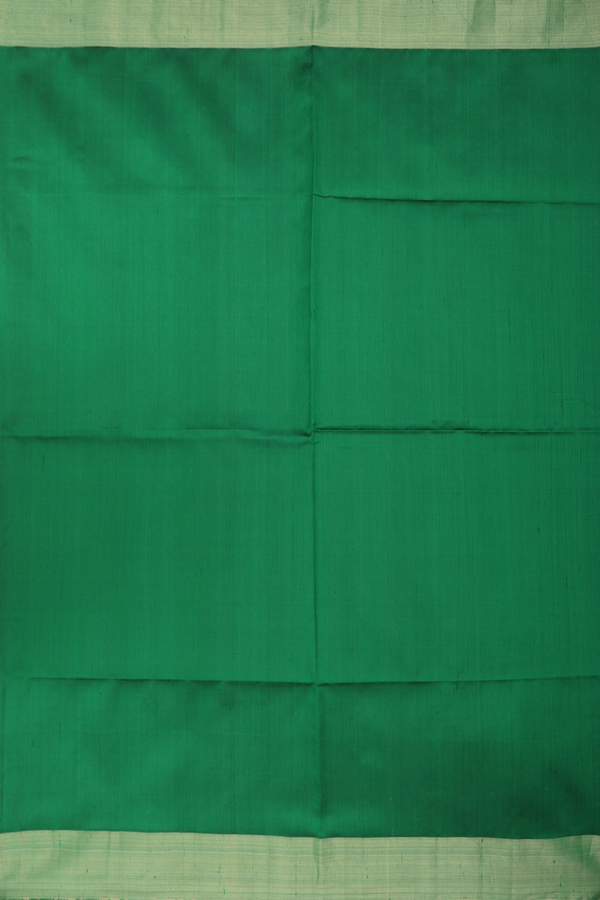 Raw Silk Saree In Emerald Green With Bavanchi Border