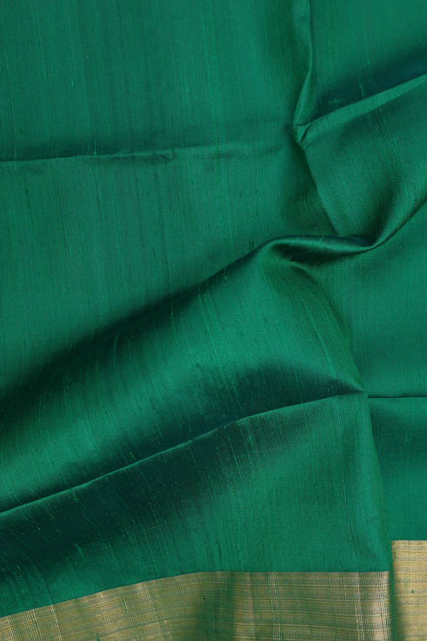 Raw Silk Saree In Emerald Green With Bavanchi Border