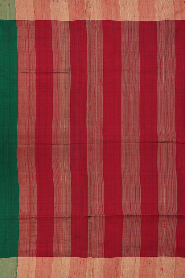 Raw Silk Saree In Emerald Green With Checks Design