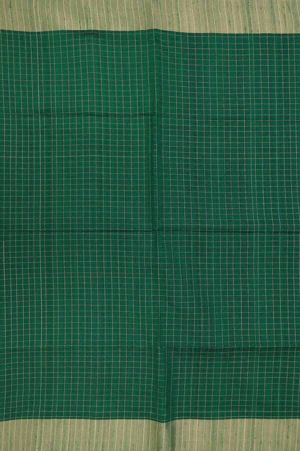 Raw Silk Saree In Emerald Green With Checks Design