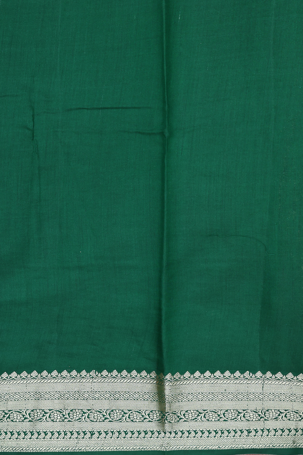 Raw Silk Saree In Emerald Green With Floral Buttas