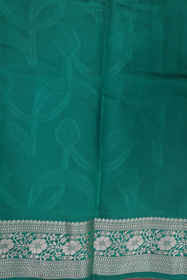 Raw Silk Saree In Emerald Green With Floral Design