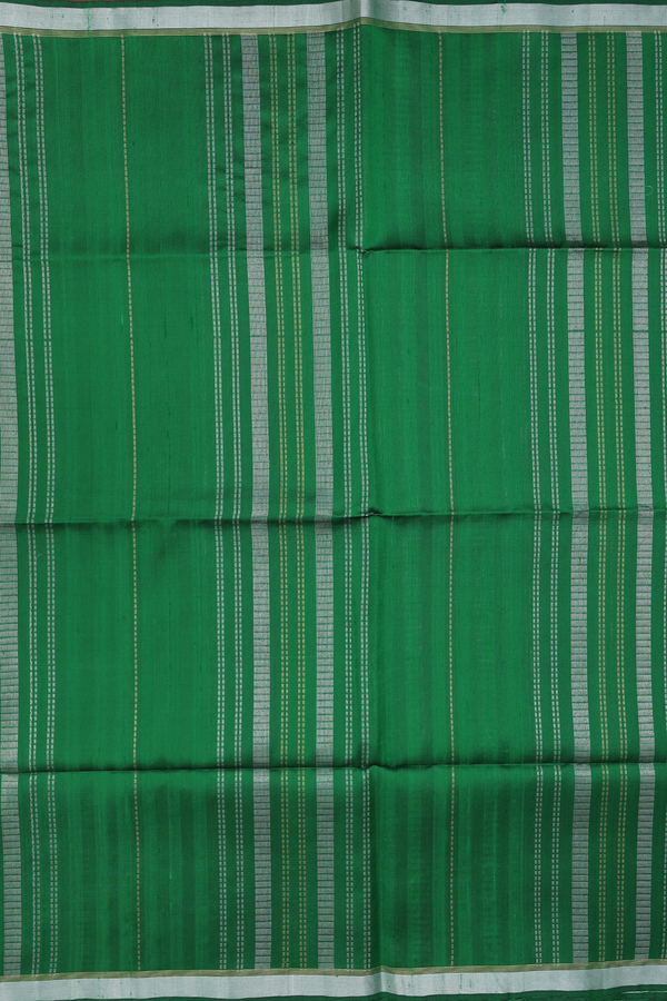 Raw Silk Saree In Emerald Green With Stripes Design