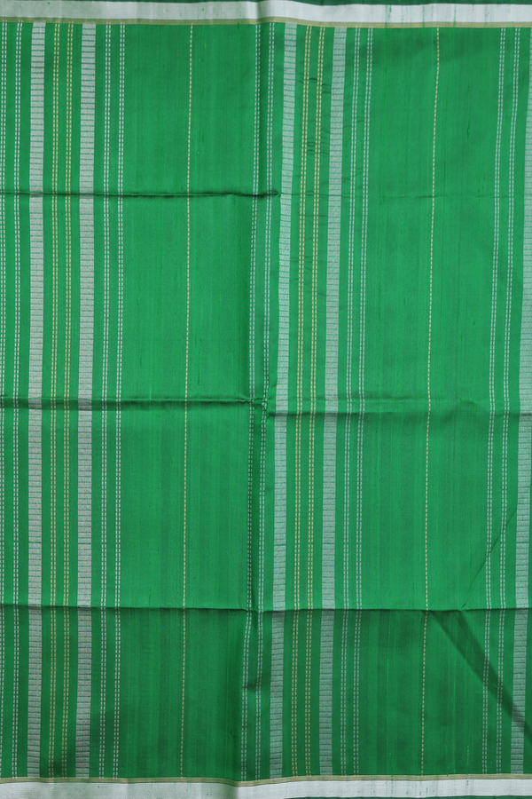 Raw Silk Saree In Emerald Green With Stripes Design
