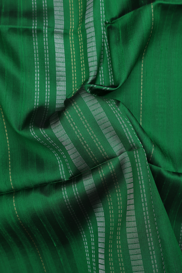 Raw Silk Saree In Emerald Green With Stripes Design