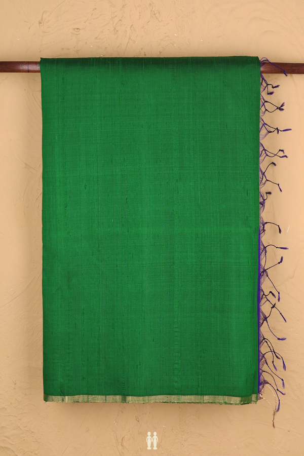 Raw Silk Saree In Emerald Green With Zari Border