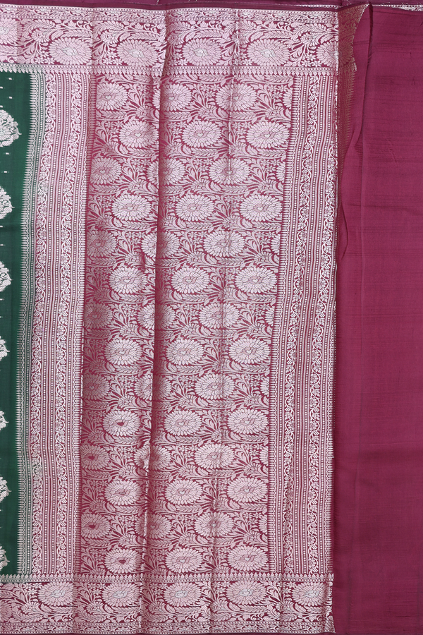 Raw Silk Saree In Forest Green With Allover Design