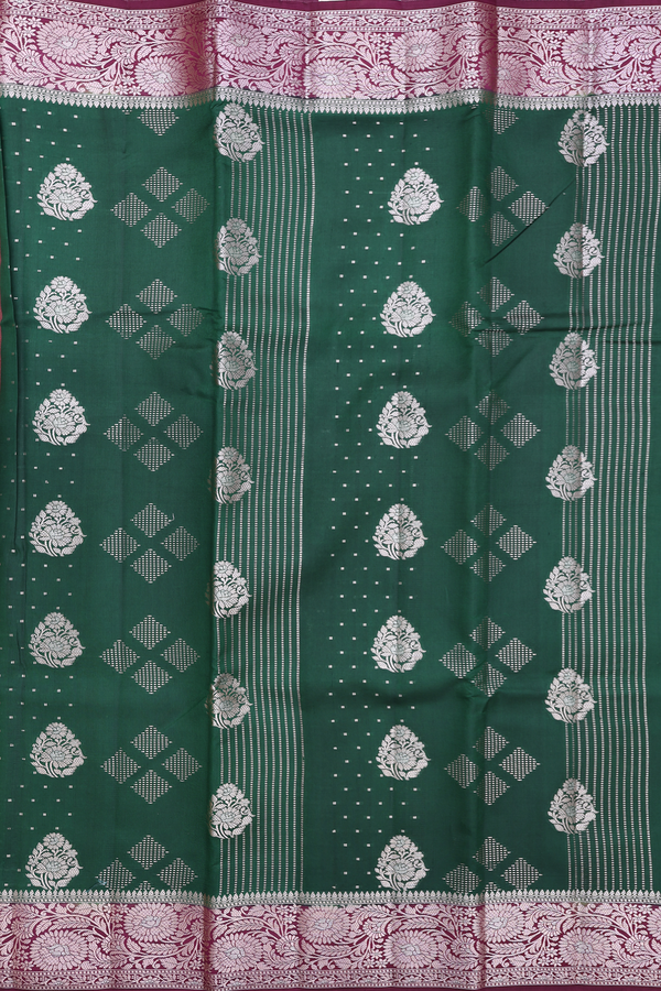 Raw Silk Saree In Forest Green With Allover Design