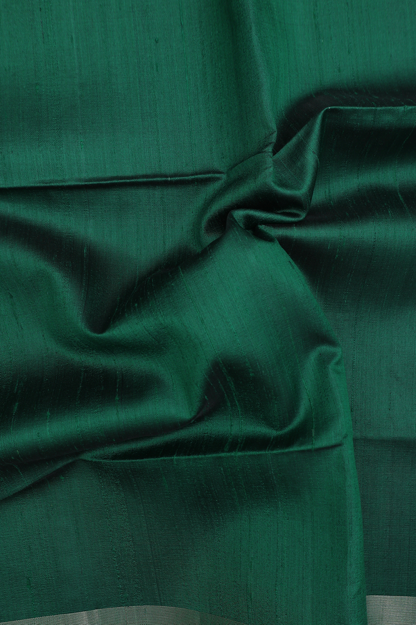Raw Silk Saree In Forest Green With Contrast Border