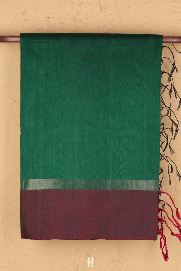 Raw Silk Saree In Forest Green With Contrast Border