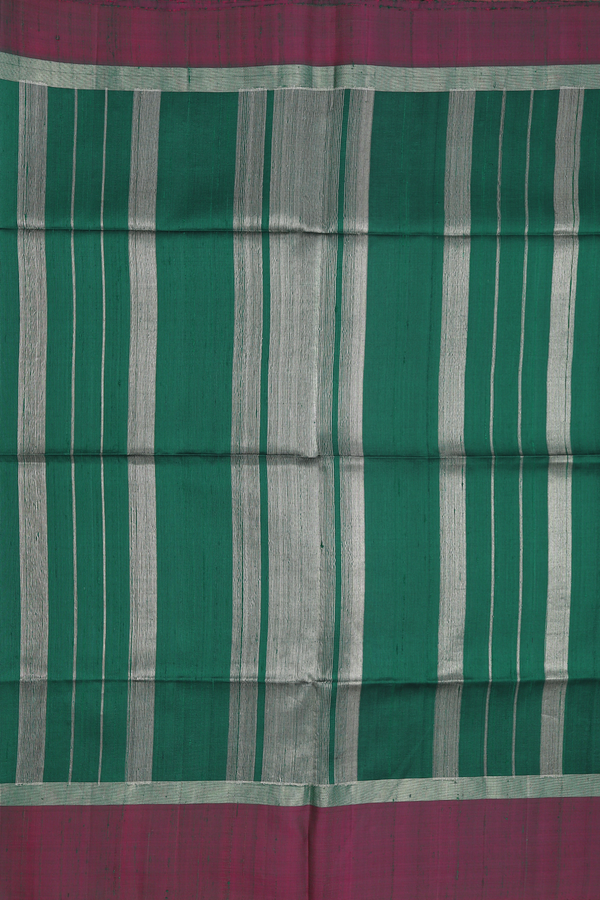 Raw Silk Saree In Forest Green With Contrast Border