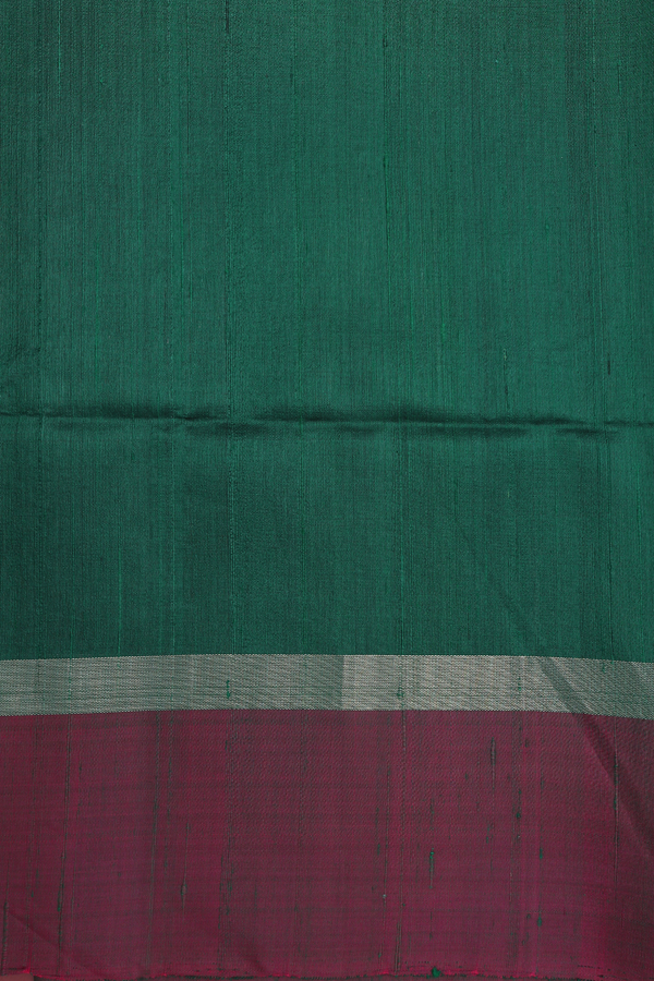 Raw Silk Saree In Forest Green With Contrast Border