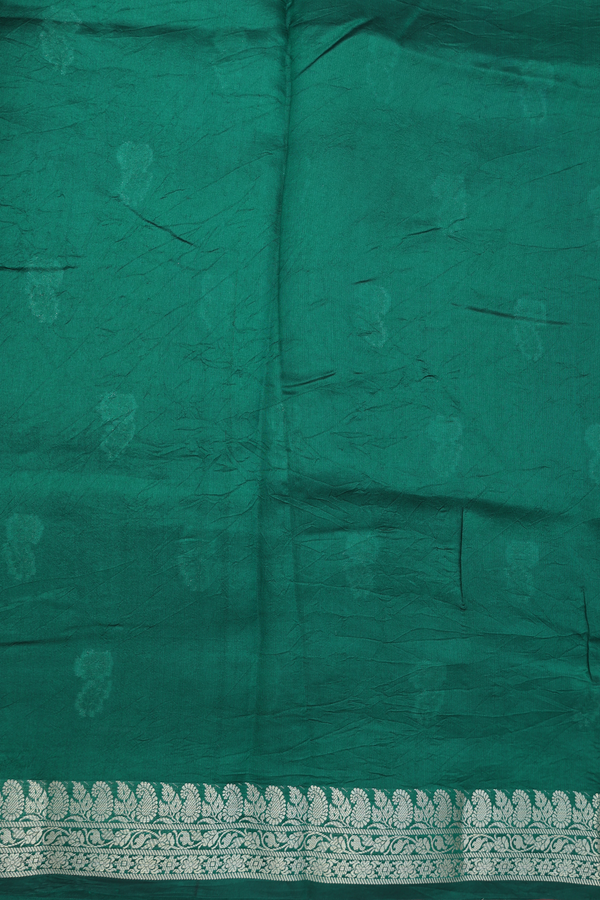 Raw Silk Saree In Forest Green With Floral Buttas