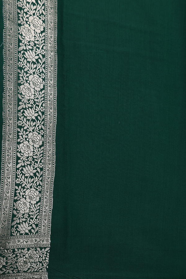 Raw Silk Saree In Forest Green With Floral Buttas