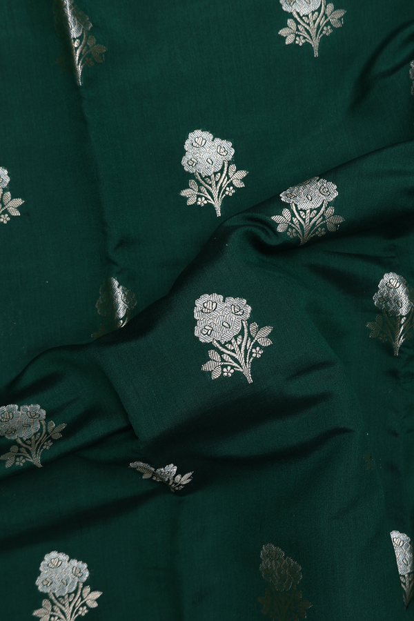 Raw Silk Saree In Forest Green With Floral Buttas