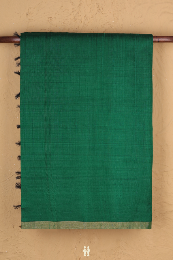 Raw Silk Saree In Plain Forest Green With Zari Border