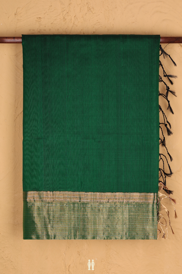 Raw Silk Saree In Forest Green With Zari Border