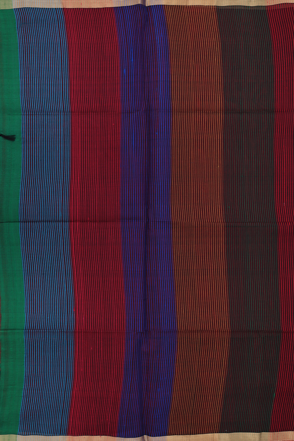 Raw Silk Saree In Plain Forest Green With Zari Border
