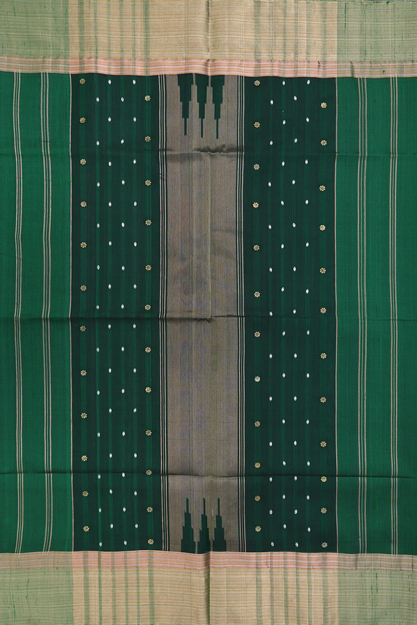 Raw Silk Saree In Forest Green With Zari Border