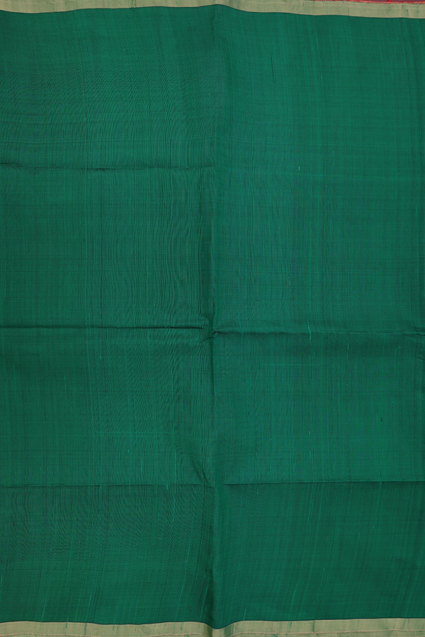 Raw Silk Saree In Plain Forest Green With Zari Border