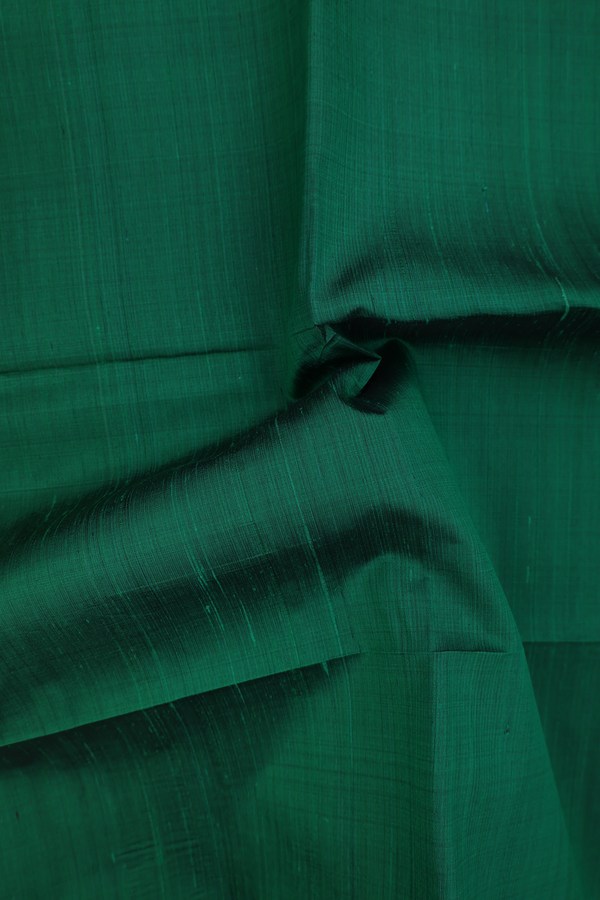 Raw Silk Saree In Plain Forest Green With Zari Border