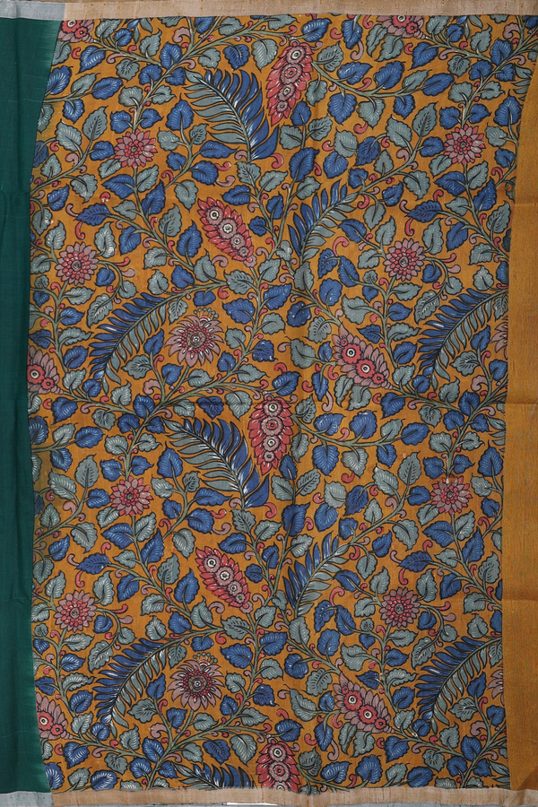 Raw Silk Saree In Forest Green With Zari Buttas