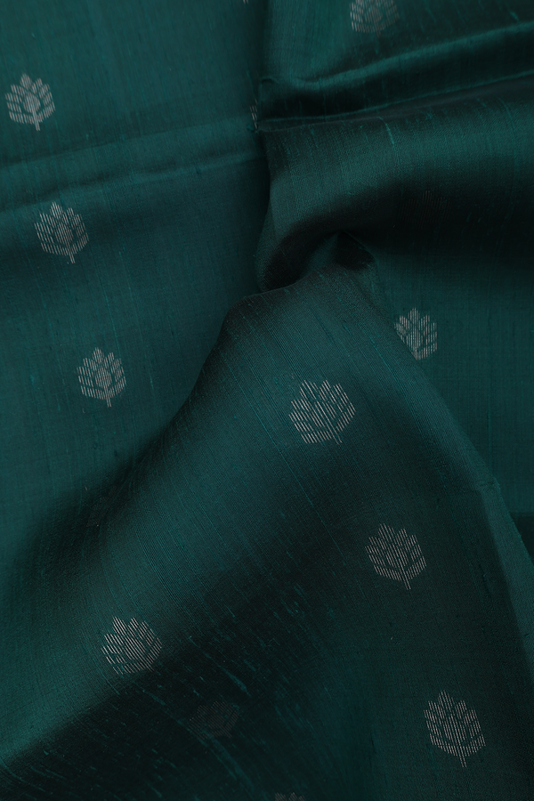 Raw Silk Saree In Forest Green With Zari Buttas