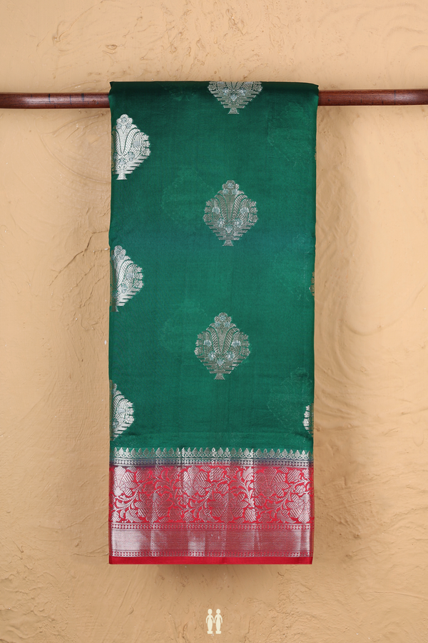 Raw Silk Saree In Forest Green With Zari Motifs