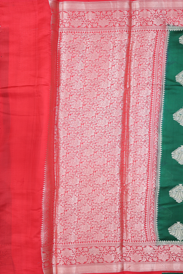 Raw Silk Saree In Forest Green With Zari Motifs