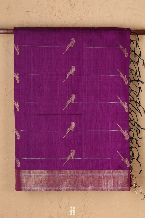 Raw Silk Saree In Grape Purple With Parrot Design