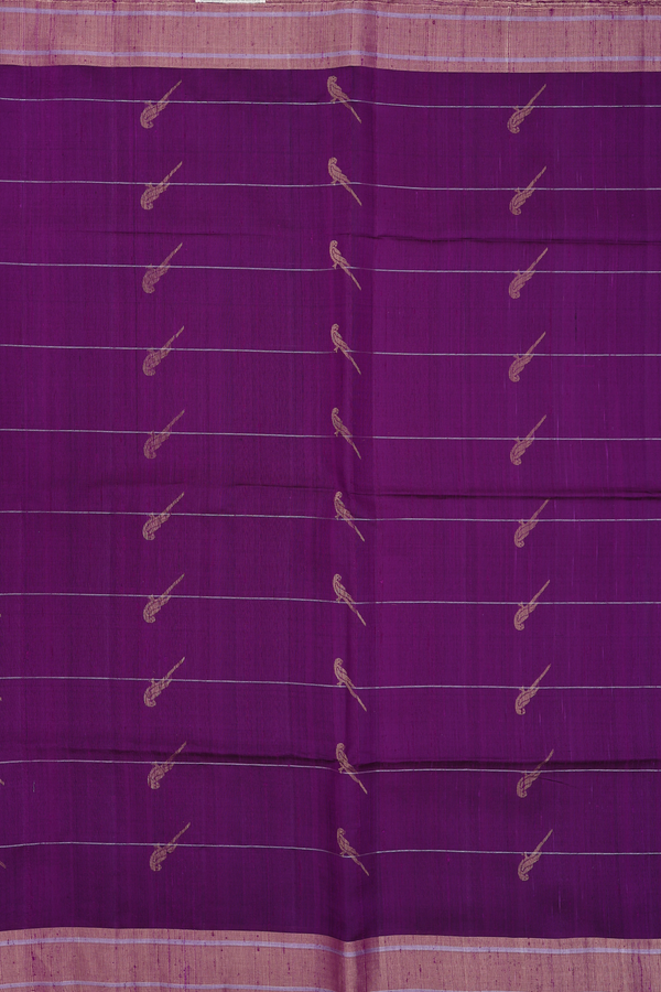 Raw Silk Saree In Grape Purple With Parrot Design
