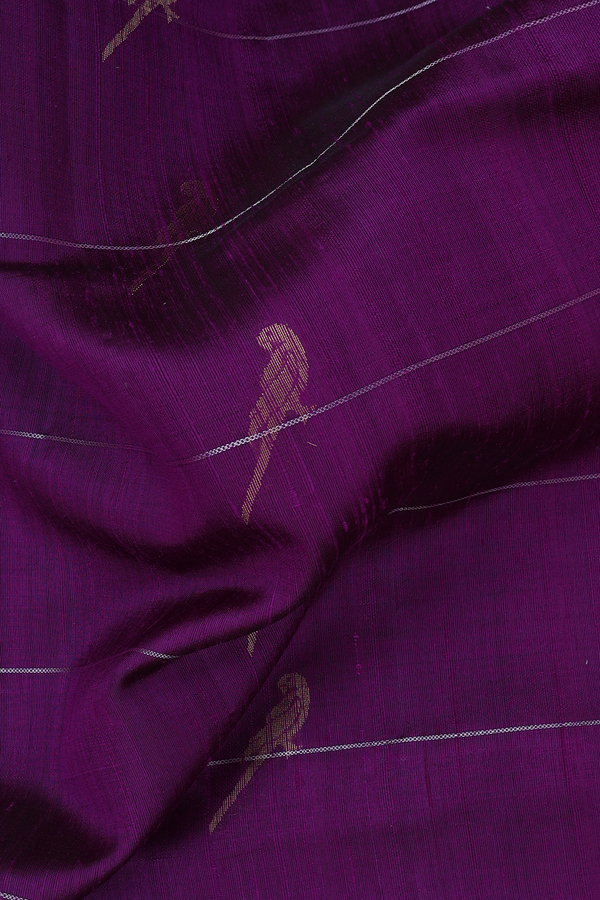 Raw Silk Saree In Grape Purple With Parrot Design