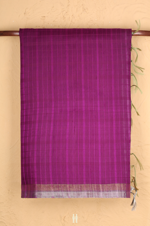 Raw Silk Saree In Grape Purple With Self Stripes Design