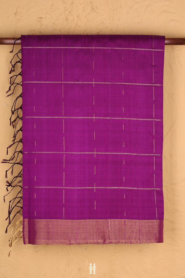 Raw Silk Saree In Grape Purple With Stripes Design