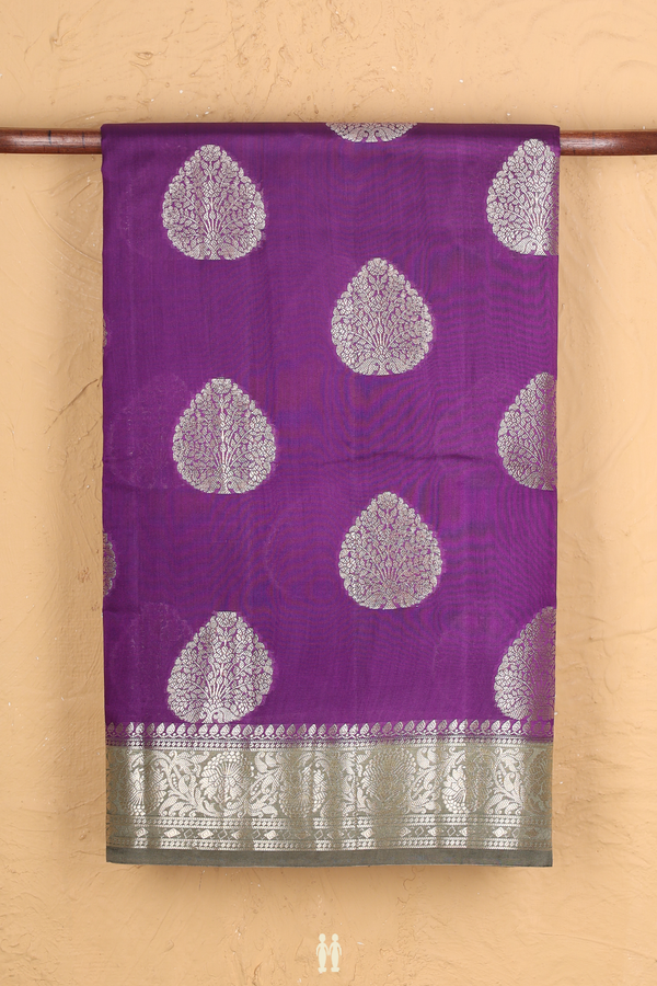 Raw Silk Saree In Grape Purple With Zari Motifs
