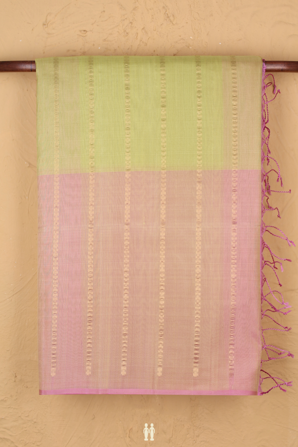 Raw Silk Saree In Green And Dual Tone With Stripes Design