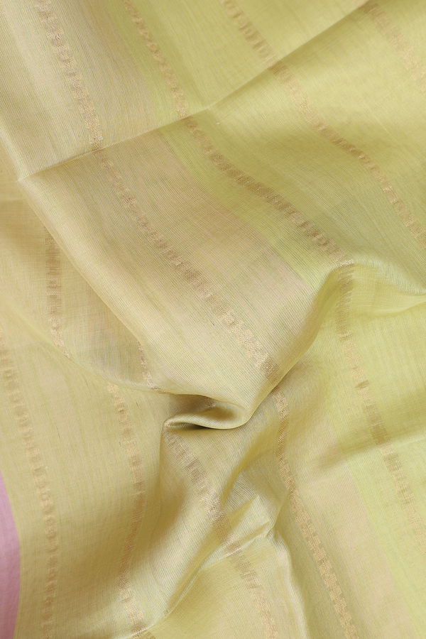Raw Silk Saree In Green And Dual Tone With Stripes Design