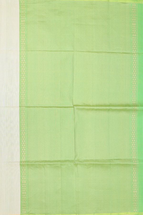 Raw Silk Saree In Green And Ivory With Stripes Design