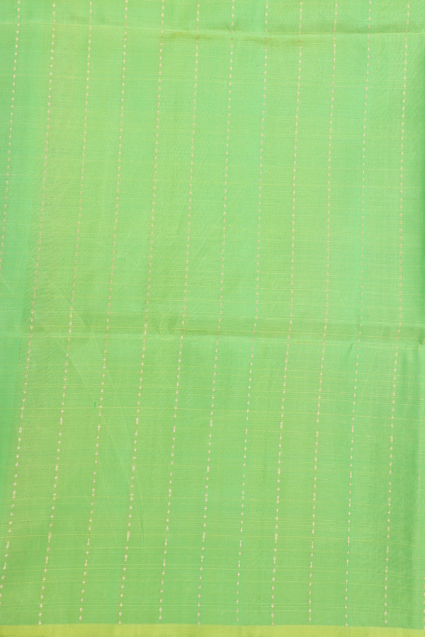Raw Silk Saree In Green And Ivory With Stripes Design