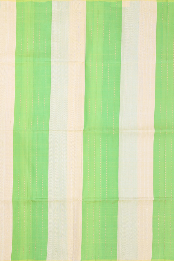 Raw Silk Saree In Green And Ivory With Stripes Design