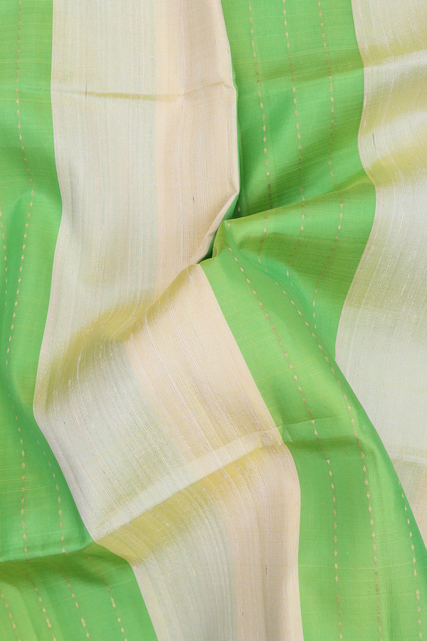 Raw Silk Saree In Green And Ivory With Stripes Design