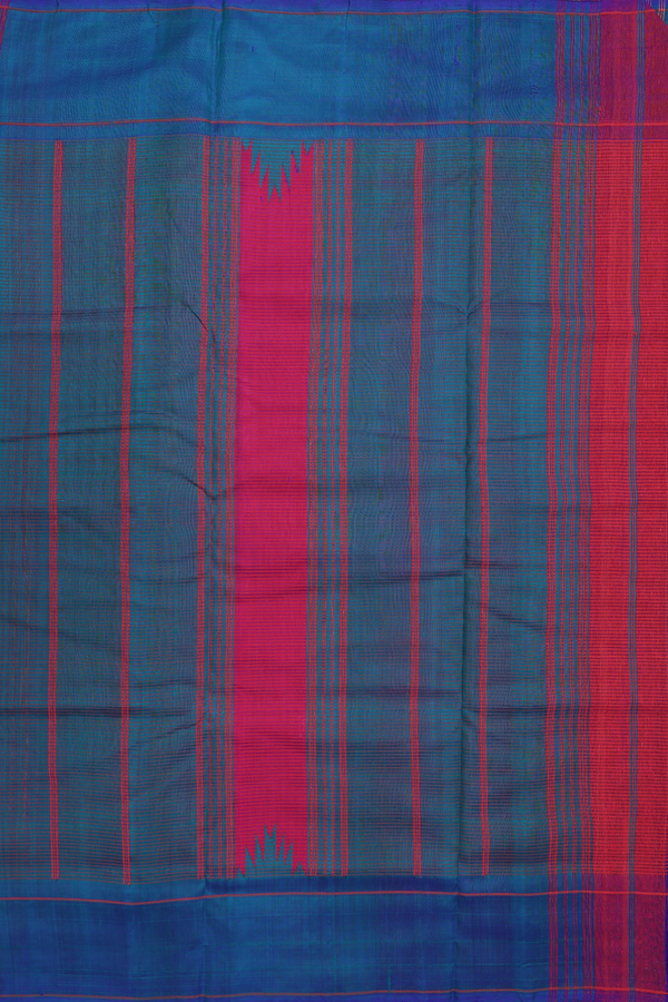 Raw Silk Saree In Green And Red With Checks Design