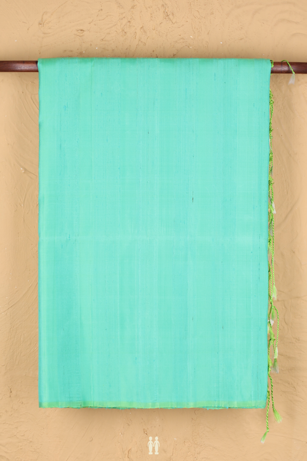 Raw Silk Saree In Green With Plain