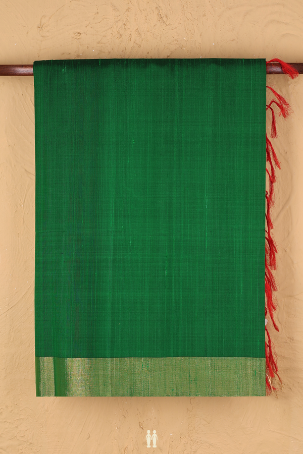 Raw Silk Saree In Leaf Green With Zari Border