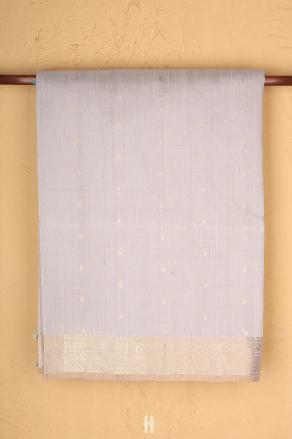 Raw Silk Saree In Grey With Floral Buttis