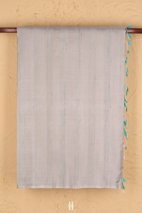 Raw Silk Saree In Grey With Plain